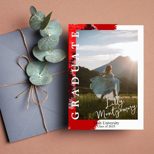 赤黒大理石写真卒業発表 招待状