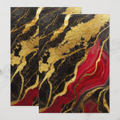 赤黒大理石模様にゴールド 招待状 (正面/裏面)