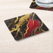赤黒大理石模様に金 スクエアペーパーコースター (アングル)