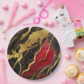 赤黒大理石模様に金 ペーパープレート (パーティー)