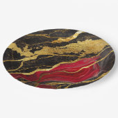 赤黒大理石模様に金 ペーパープレート (アングル)