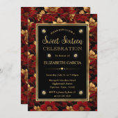 赤黒大理石金ゴールドフローラSweet sixteen 招待状 (正面/裏面)