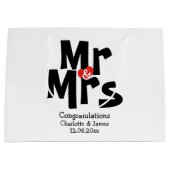 赤黒婦人モダンパーソナライズされた夫妻 ラージペーパーバッグ (正面)