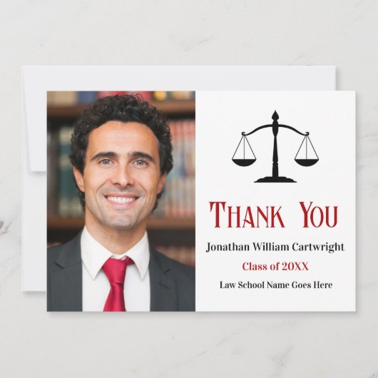 赤黒弁護士はかりで測法廷写真 サンキューカード (正面)