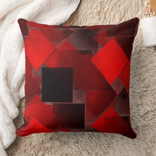 赤黒抽象芸術幾何学模様 クッション (ブランケット)
