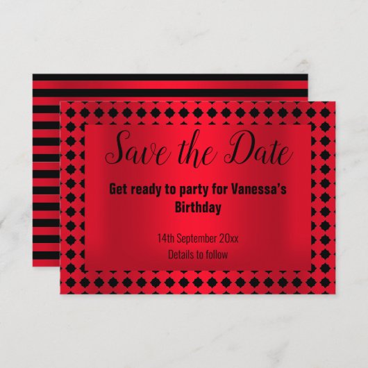 赤黒日付パターン（の模様が）あるを保存 案内状 (正面/裏面)