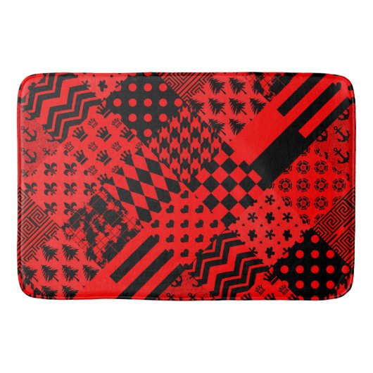 赤黒混合パターンパッチワークデザイン バスマット (正面)