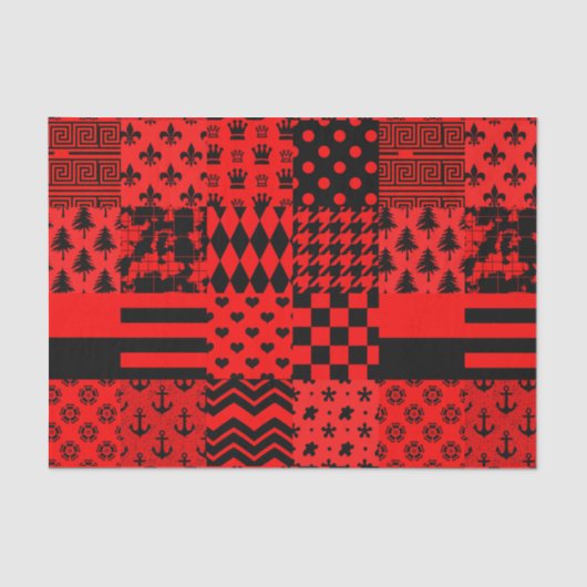 赤黒混合パターンパッチワークデザイン 薄葉紙 (正面)