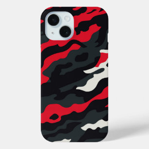 赤黒灰白カモフラージュ迷彩パターン iPhone 15ケース