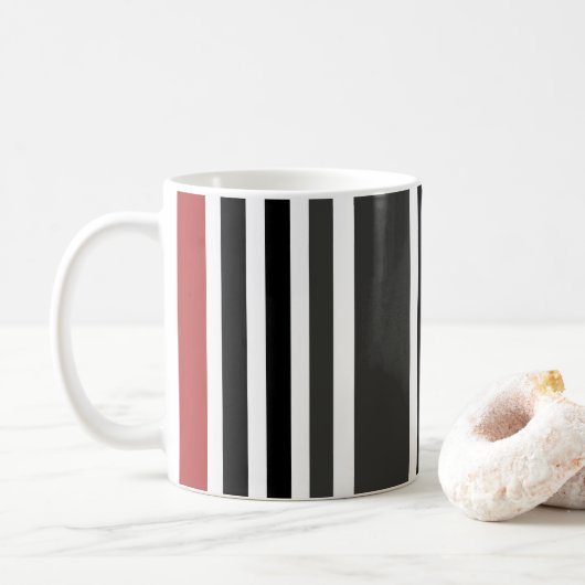 赤黒灰色の縦縞模様 コーヒーマグカップ (ドーナツ)