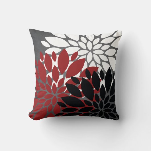 赤黒灰色白花シルエットクッション クッション (正面)