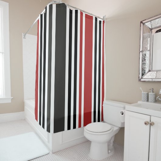 赤黒灰色縦ストライプ柄 シャワーカーテン (インサイチュ)