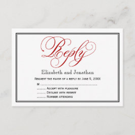 赤黒白のカリグラフィー結婚式返信カード 出欠カード