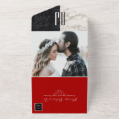 赤黒白のモノグラム結婚式 オールインワン招待状 (外側)