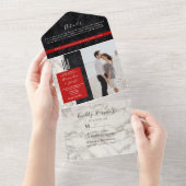 赤黒白のモノグラム結婚式 オールインワン招待状 (貼ってはがせる)