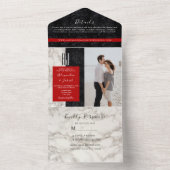 赤黒白のモノグラム結婚式 オールインワン招待状 (内側)