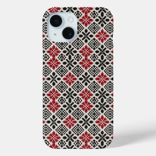 赤黒白の幾何学模様のケフィーヤ民族柄 Case-Mate iPhoneケース (裏面)