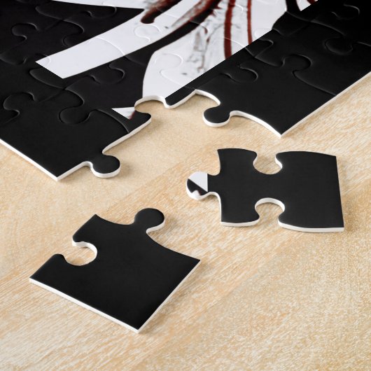 赤黒白アールヌーボー花 ジグソーパズル (側面)