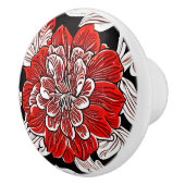 赤黒白アールヌーボー花 セラミックノブ (右)