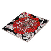 赤黒白アールヌーボー花 タイル (側面)