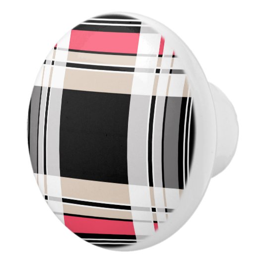 赤黒白チェック柄 セラミックノブ (右)