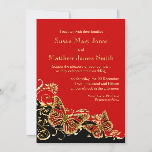 赤黒色金ゴールド結婚の婚約記念日 招待状 (裏面)