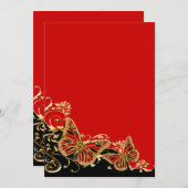 赤黒色金ゴールド結婚の婚約記念日 招待状 (正面/裏面)