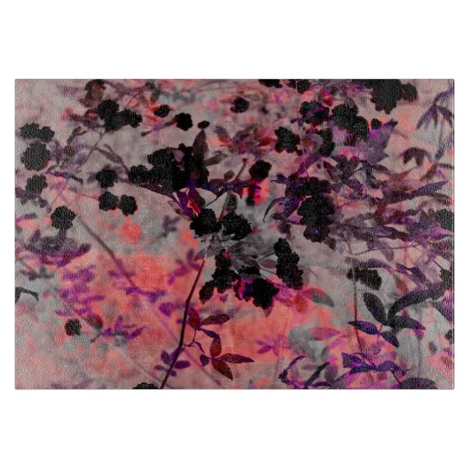 赤黒花柄デザイングラフィックアート カッティングボード (正面)