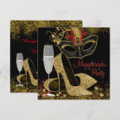 赤黒金のマスカレード誕生日パーティー 招待状 (正面/裏面)