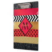 赤黒金ゴールドグリッターブラシストロークモノグラムの クリップボード (左)