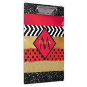 赤黒金ゴールドグリッターブラシストロークモノグラムの クリップボード (右)