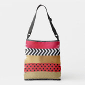 赤黒金ゴールドグリッターブラシストロークモノグラムの クロスボディバッグ (裏面)