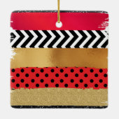 赤黒金ゴールドグリッターブラシストロークモノグラムの セラミックオーナメント (裏面)