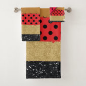 赤黒金ゴールドグリッターブラシストロークモノグラムの バスタオルセット (インサイチュ)