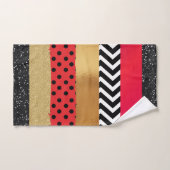 赤黒金ゴールドグリッターブラシストロークモノグラムの バスタオルセット (ハンドタオル)