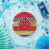 赤黒金ゴールドグリッターブラシストロークモノグラムの ペーパープレート (パーティー)