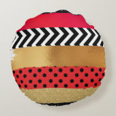 赤黒金ゴールドグリッターブラシストロークモノグラムの ラウンドクッション (裏面)