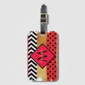 赤黒金ゴールドグリッターブラシストロークモノグラムの ラゲッジタグ (正面縦)