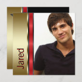 赤黒金ゴールド少年写真卒業発表 招待状 (正面/裏面)