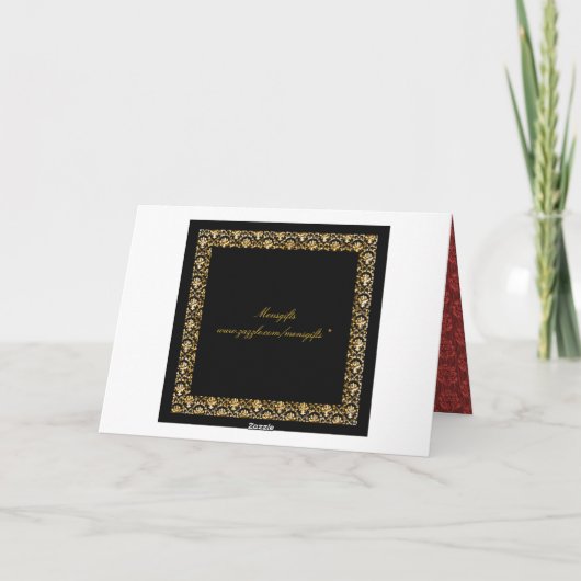 赤黒金ダマスクのウェディング サンキューカード (裏面)