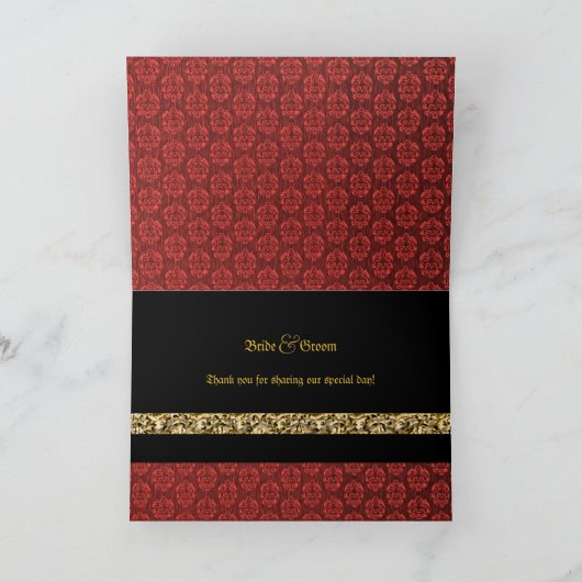 赤黒金ダマスクのウェディング サンキューカード (内部)