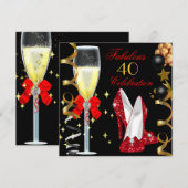 赤黒金40歳の誕生日パーティーおめでとう 招待状 (正面/裏面)