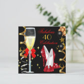 赤黒金40歳の誕生日パーティーおめでとう 招待状 (スタンド正面)