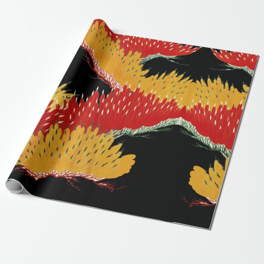 赤黒黄抽象芸術日本のフローラ ラッピングペーパー (アンロールド)