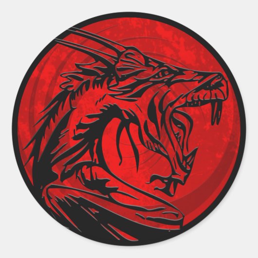 赤黒龍グランジ丸ステッカー ラウンドシール (正面)