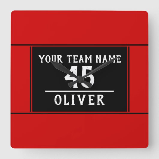 赤黒（チーム名番号） スクエア壁時計 (正面)