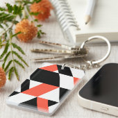 赤黒、モダントレンディー、都市幾何学デザイン キーホルダー (正面右)