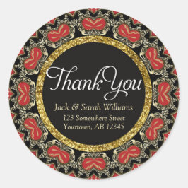 赤黒 + 金色の感謝を表す丸型ステッカー ラウンドシール