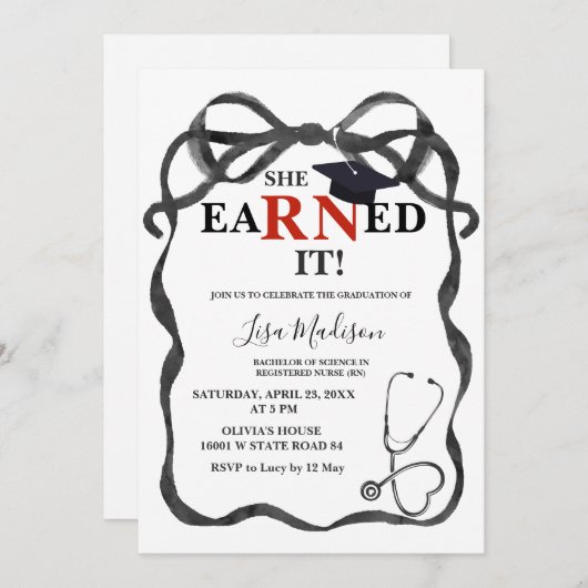 赤黒RNナース卒業パーティー 招待状 (正面/裏面)