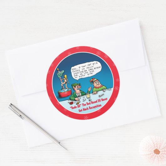 赤鼻の小妖精や小人のクリスマス漫画 ラウンドシール (封筒)